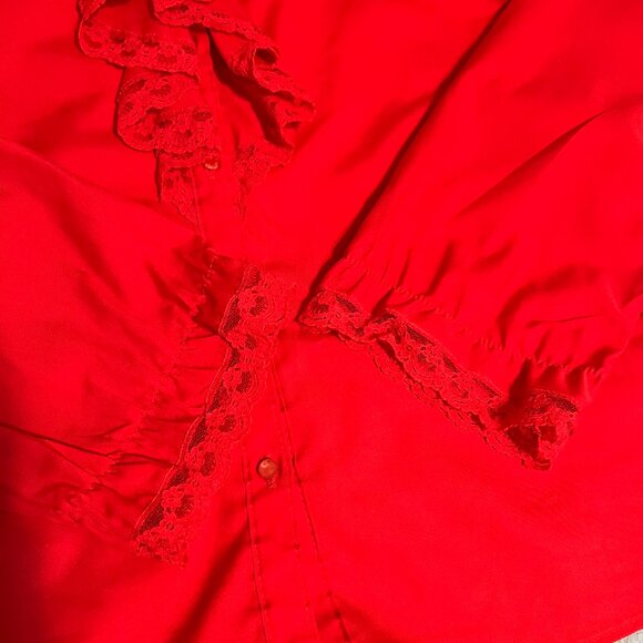 Rio Too Women Red Ruffle Long Sleeve Button Down Shirt *see description* - Picture 6 of 7